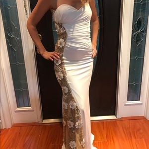 White and gold Jovani prom/ pagent/ gala dress